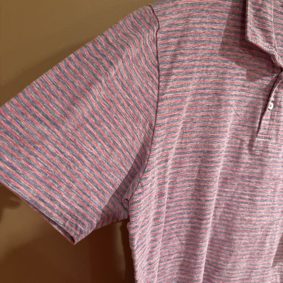 Peter Millar Men’s XL 1/4 Button Polo Short Sleeve Shirt Red/Grey Striped - Picture 4 of 7